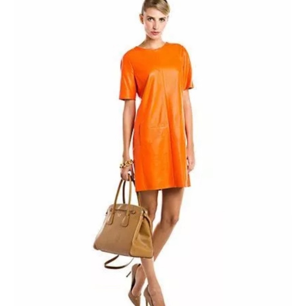 Vince Lamb Leather Persimmon Perforated  Dress XS